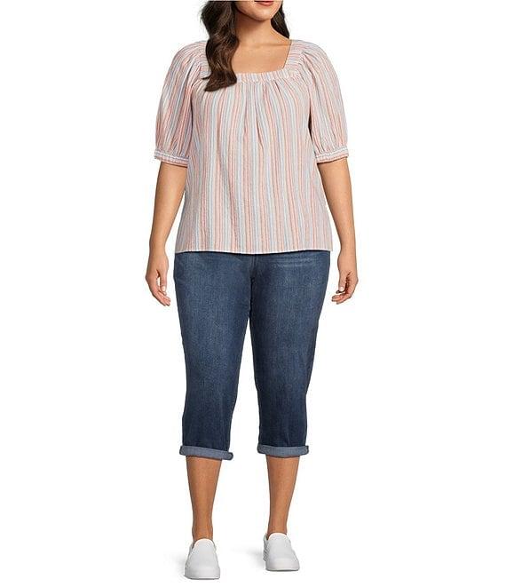 Westbound Plus Size Short Sleeve Stripe Square Neck Top Product Image