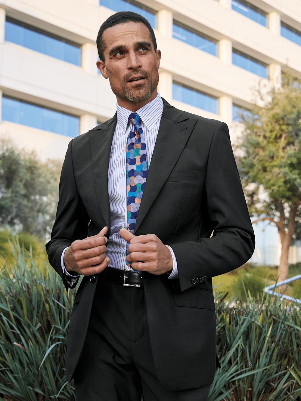 Wool Stretch Bengaline Peak Lapel Suit Jacket - Black Product Image