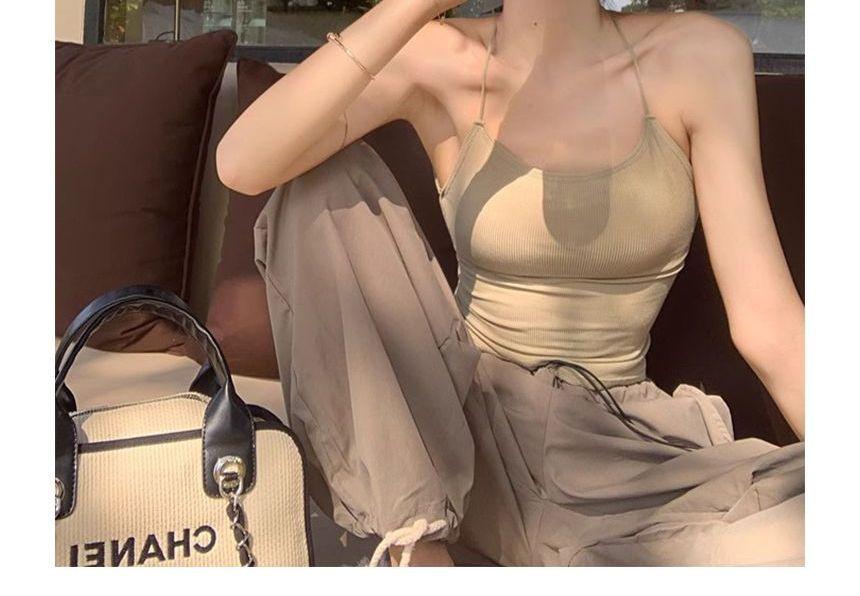 Halter Plain Open Back Padded Crop Cami Top Product Image