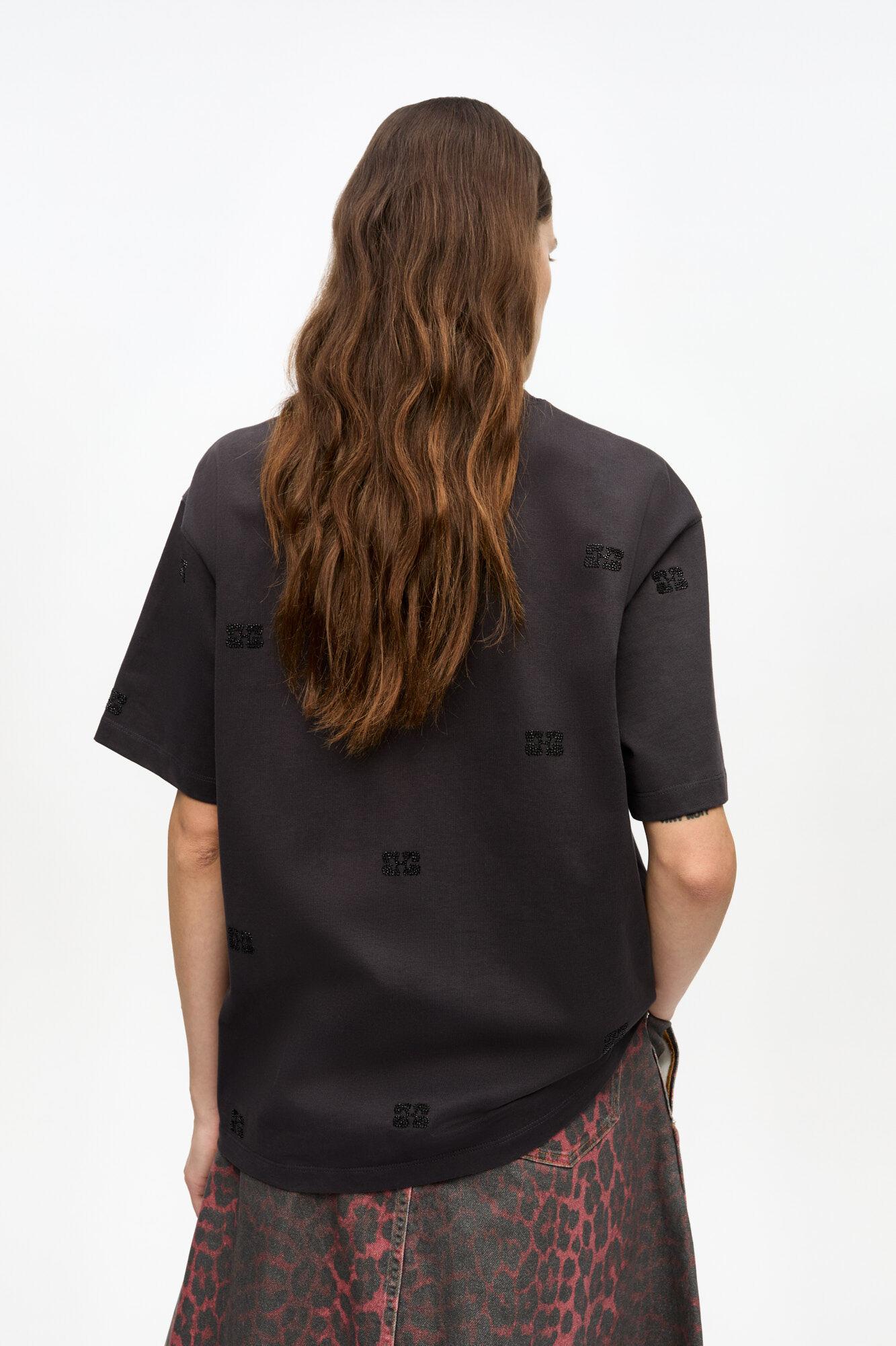 Black Cotton Rhinestone T-shirt Product Image