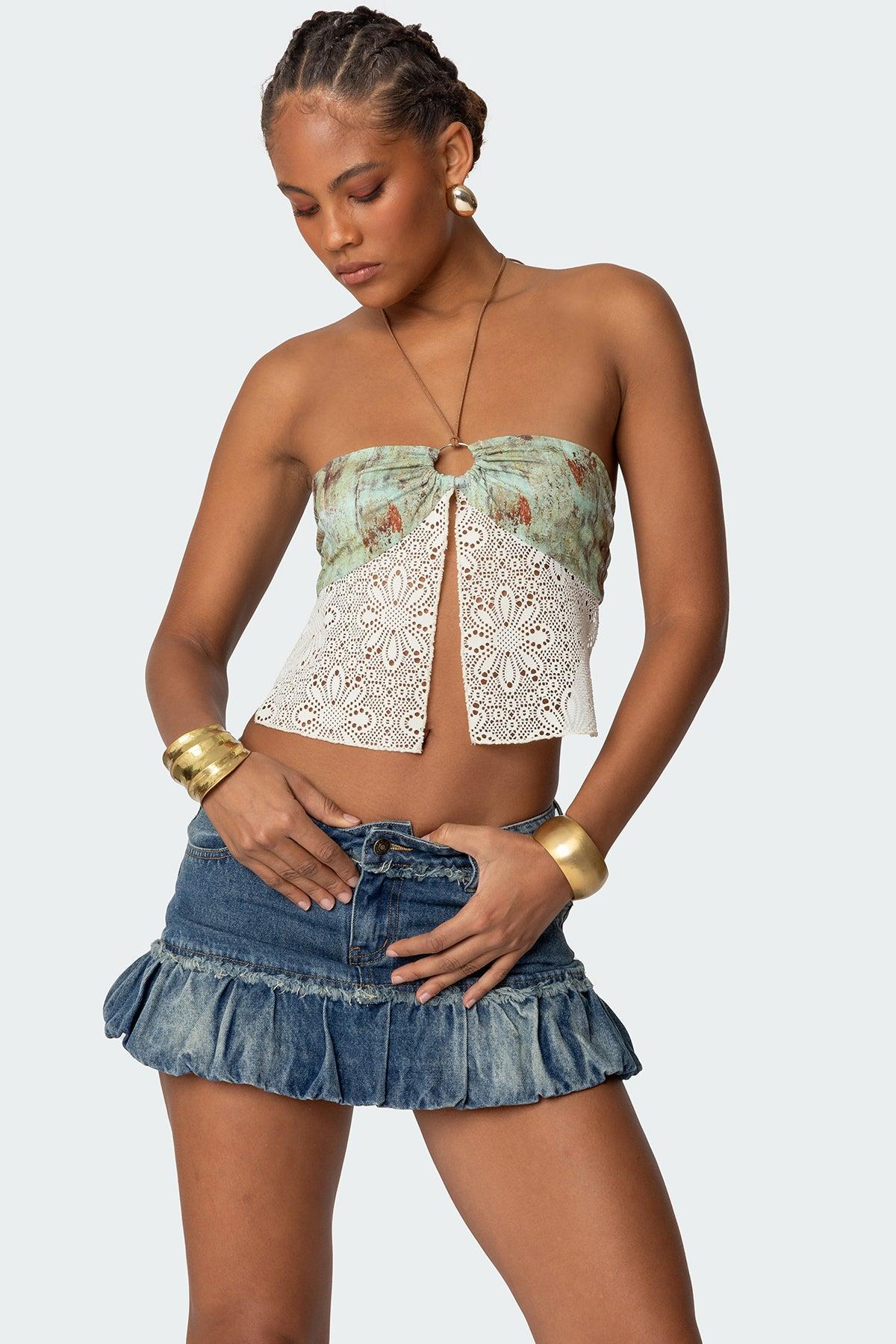Kloe Backless Crochet Split Front Top Product Image