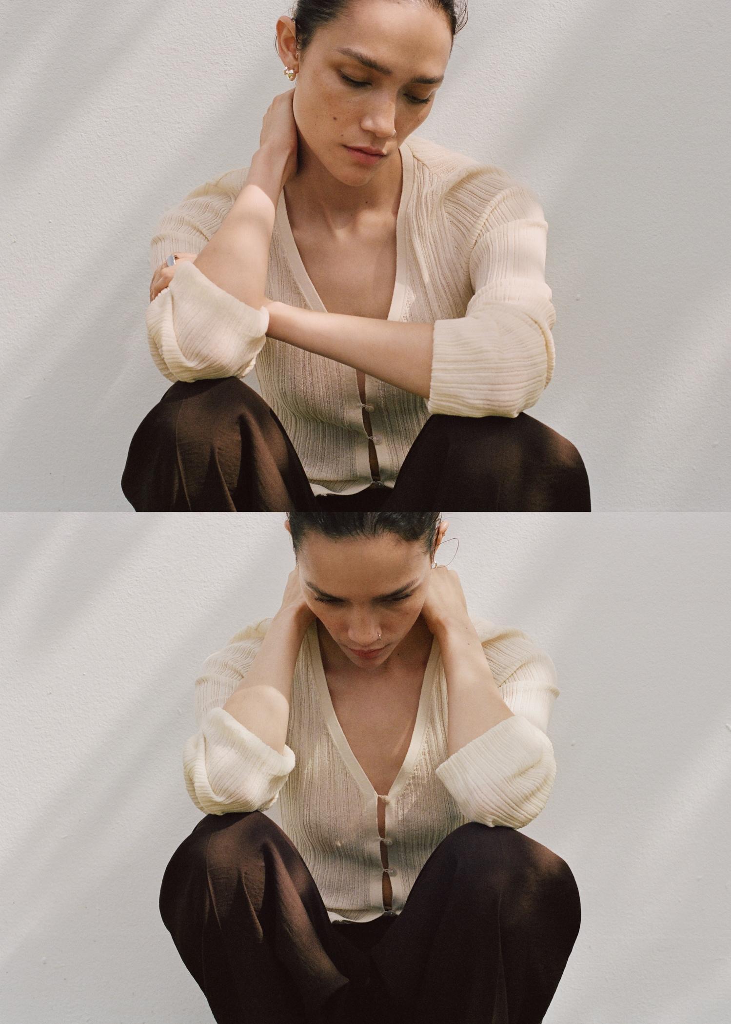 Contrast trim cardigan - Women | MANGO USA Product Image