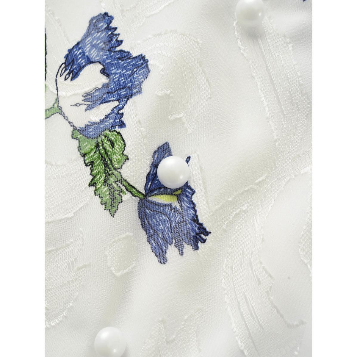 Plus Size Originalwhite Floral Lace Panel Puff Sleeve Blouse Women Elegant Short sleeve V-neck Everyday Blouses BloomChic 10/M Product Image