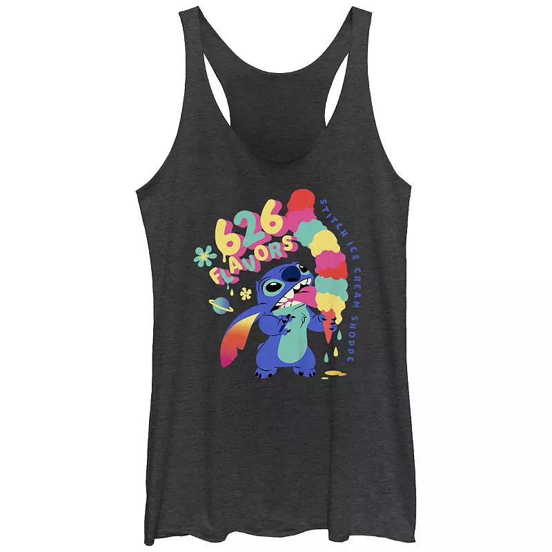 Disneys Lilo & Stitch Ice Cream Shoppe 626 Flavors Juniors Tri-Blend Racerback Tank Top, Girls Black Grey Product Image