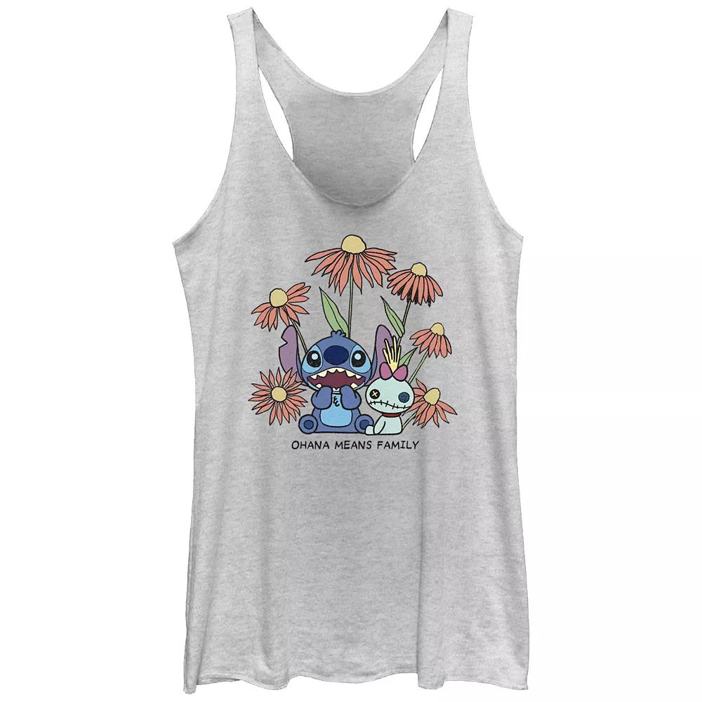 Disney's Lilo & Stitch Women's Ohana Means Family Flowers Tri-Blend Racerback Tank Top, Girl's,  Product Image