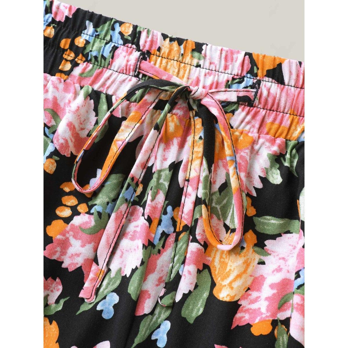 Plus Size Rayon Blushing Floral Print Wide-Leg Pants Women BlackFlower Casual Wide Leg Mid Rise Everyday-Casual Pants BloomChic 14-16/1X Product Image