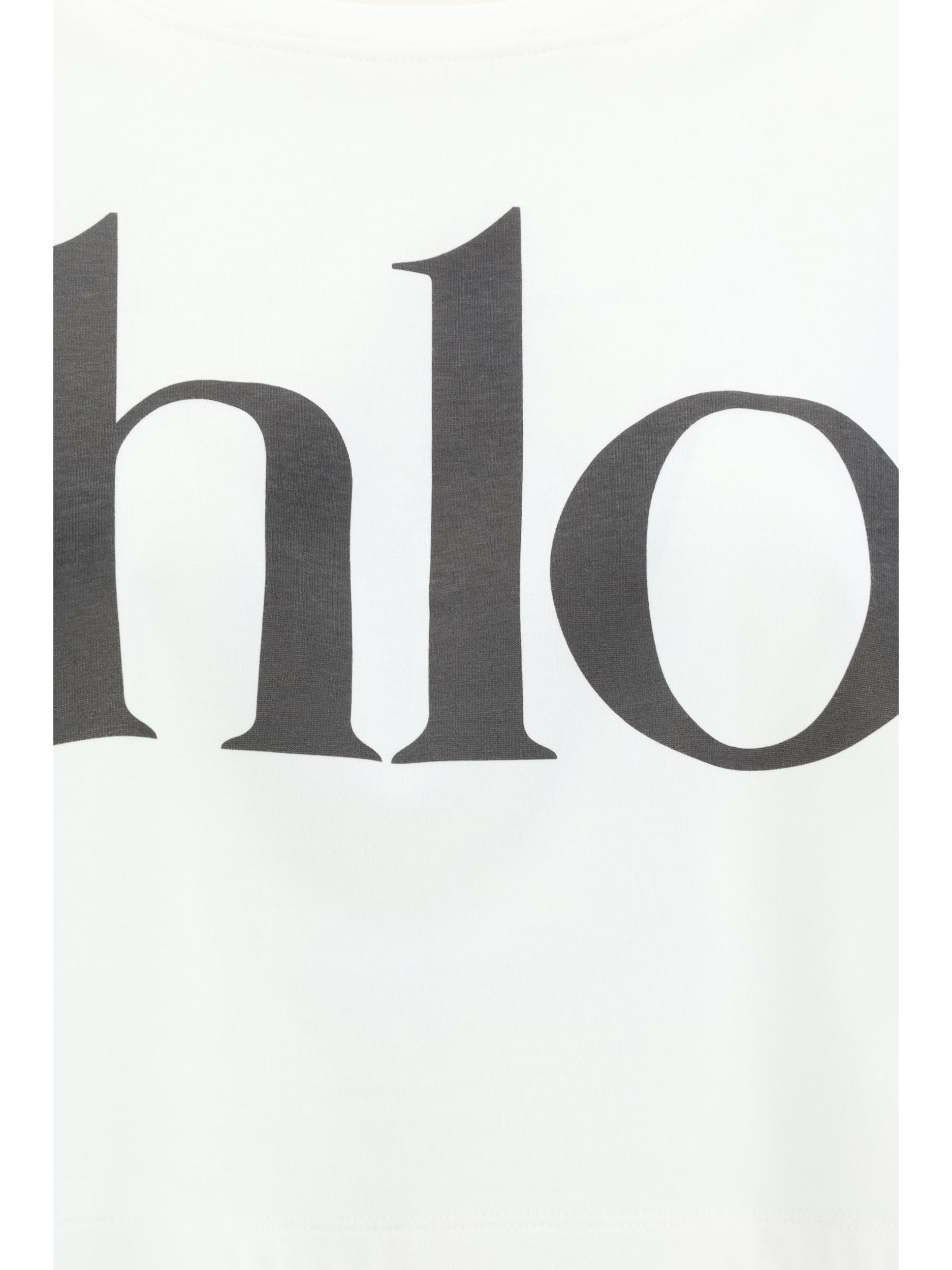 CHLOÉ White Cropped Crewneck T-shirt With Maxi Logo Print On The Front In Cotton Woman In Multicolor Product Image