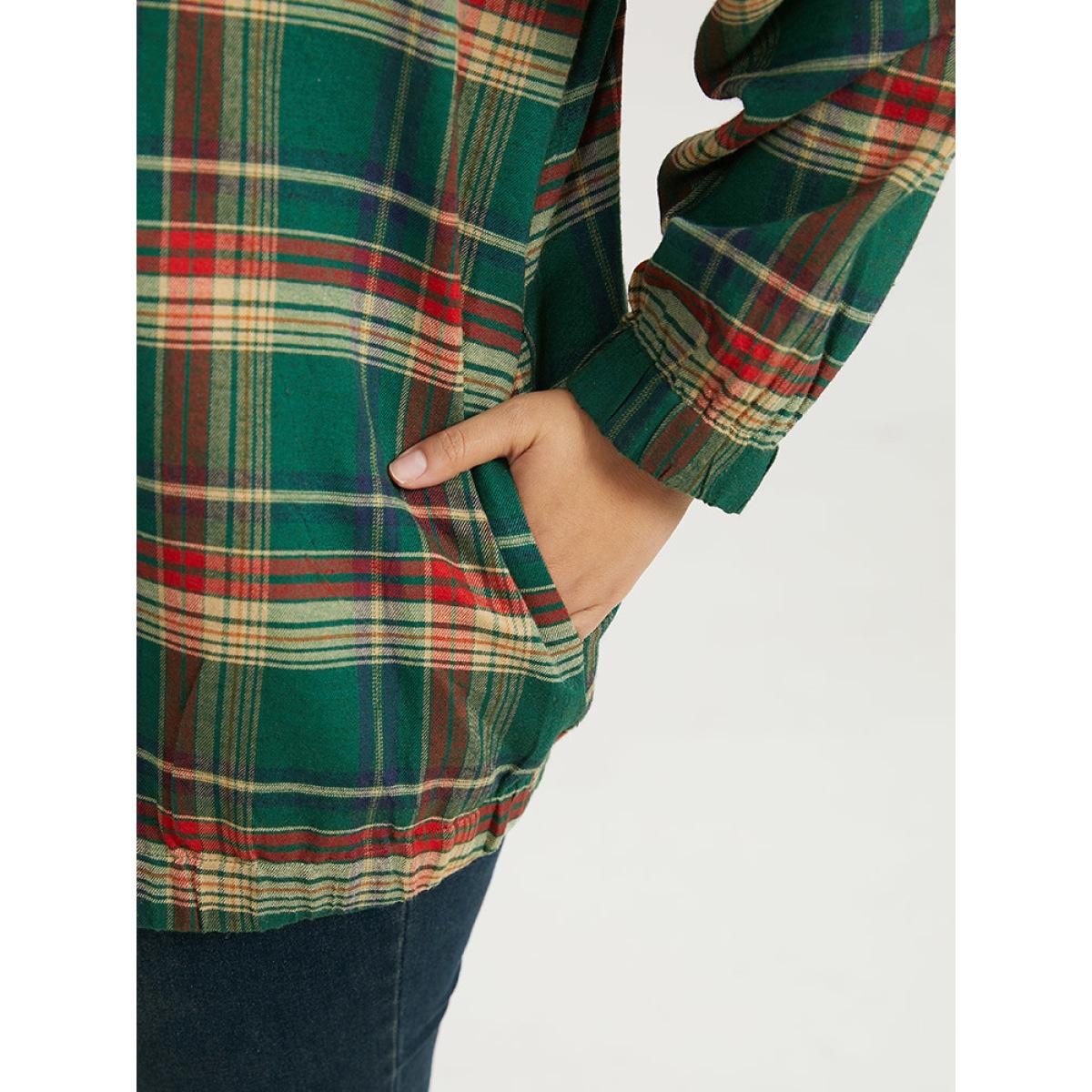 Plus Size Plaid Contrast Zipper Pocket Jacket Women Emerald Elastic cuffs Pocket Dailywear Jackets BloomChic 14-16/1X Product Image