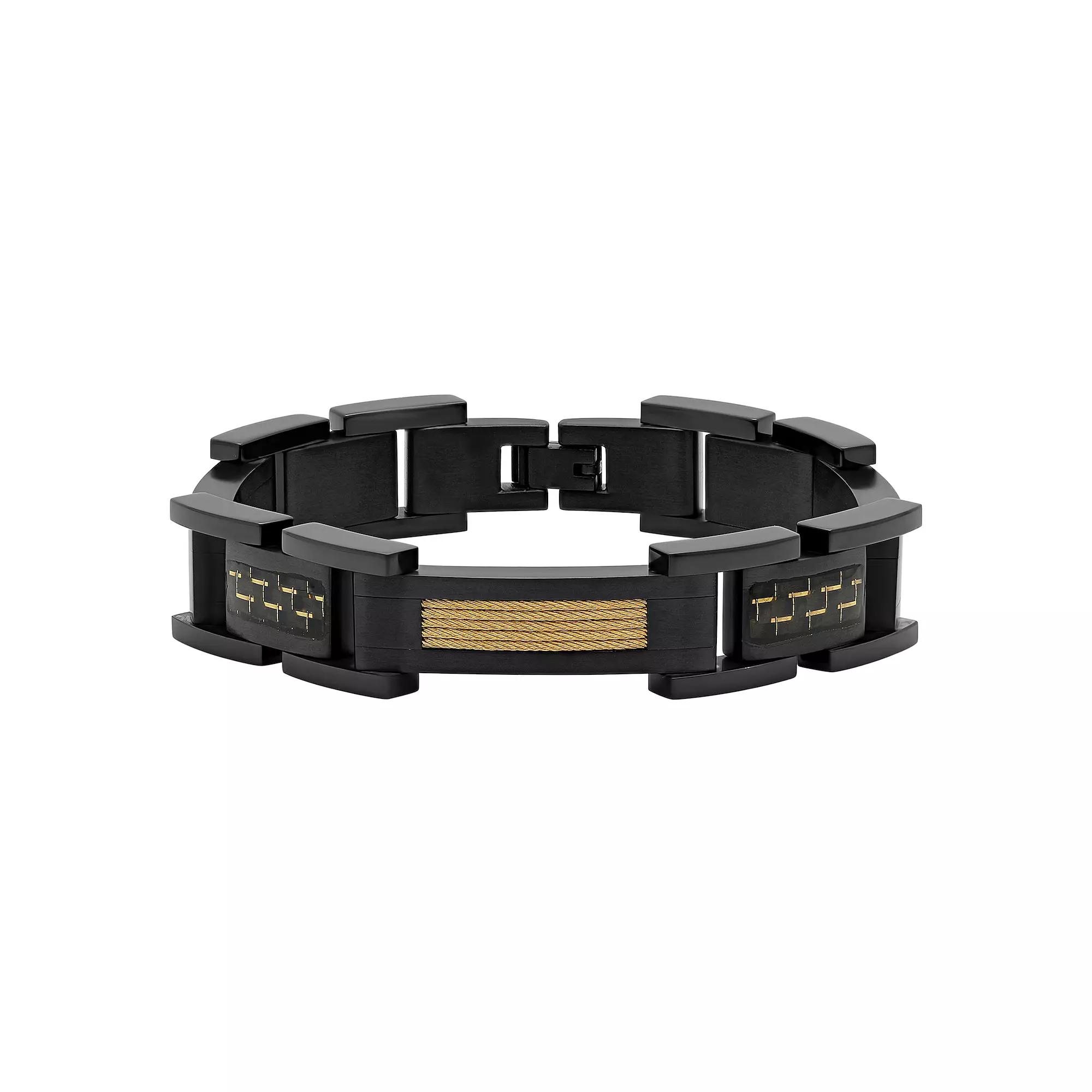 Men's Jewelry Nation Stainless Steel Two-Tone Carbon Fiber Cable Bracelet,  Product Image