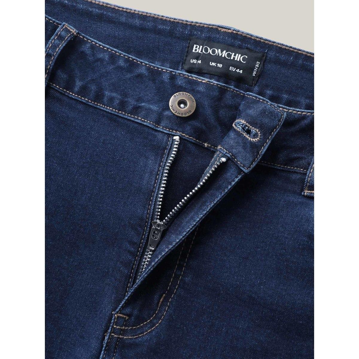 Plus Size Cowboy Waist Bootcut Mid-Rise Jeans Women Darkindigo Medium stretch Slanted pocket Jeans BloomChic 18/2X Product Image