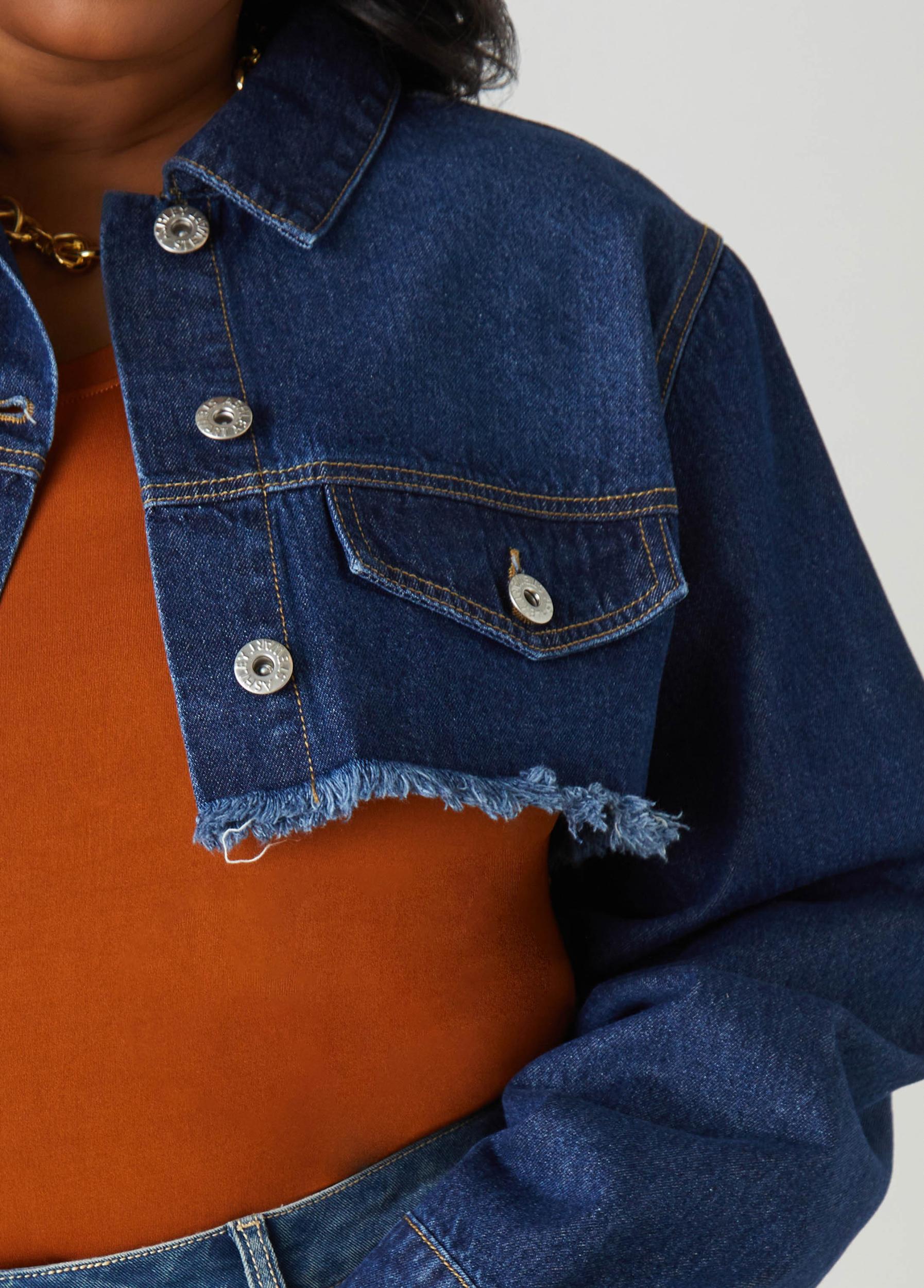Cropped Frayed Denim Jacket Product Image