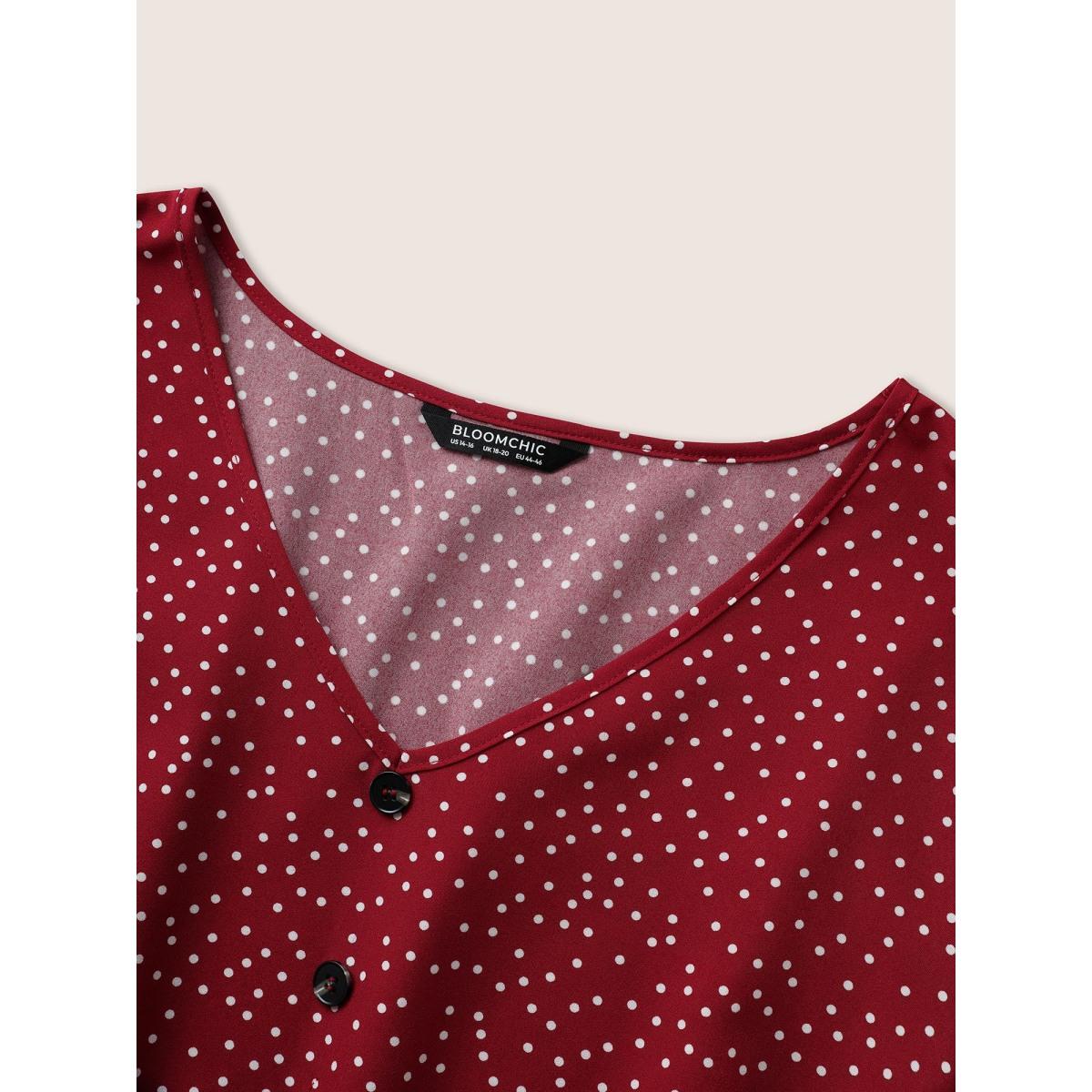 Plus Size Scarlet Polka Dot Ties Button Detail Blouse Women Elegant Short sleeve V-neck Everyday Blouses BloomChic 14-16/1X Product Image