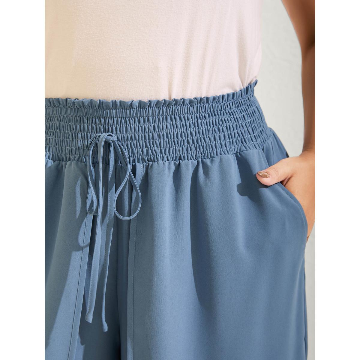 Plus Size Petal Hem Slit Wide-Leg Pants Women Stone Resort Wide Leg Mid Rise Vacation Pants BloomChic 30/6X Product Image