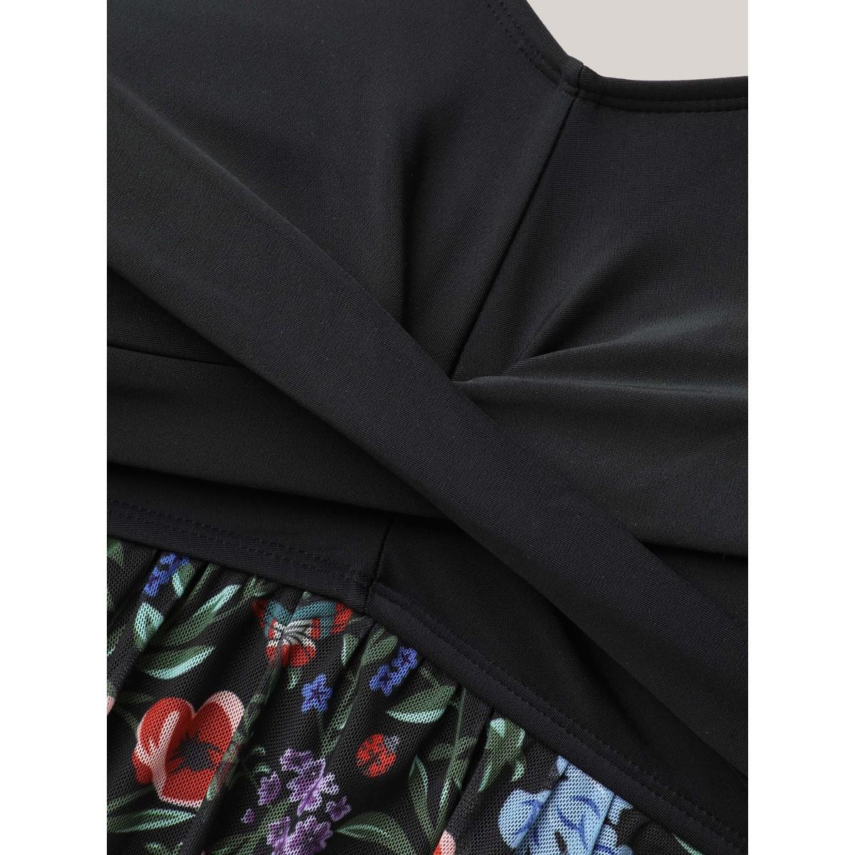 Plus Size Floral Pattern Split Adjustable Swim Dress Women's Swimwear Black Beach Bodycon V-neck High stretch Curve Swim Dresses BloomChic 22-24/3X Product Image