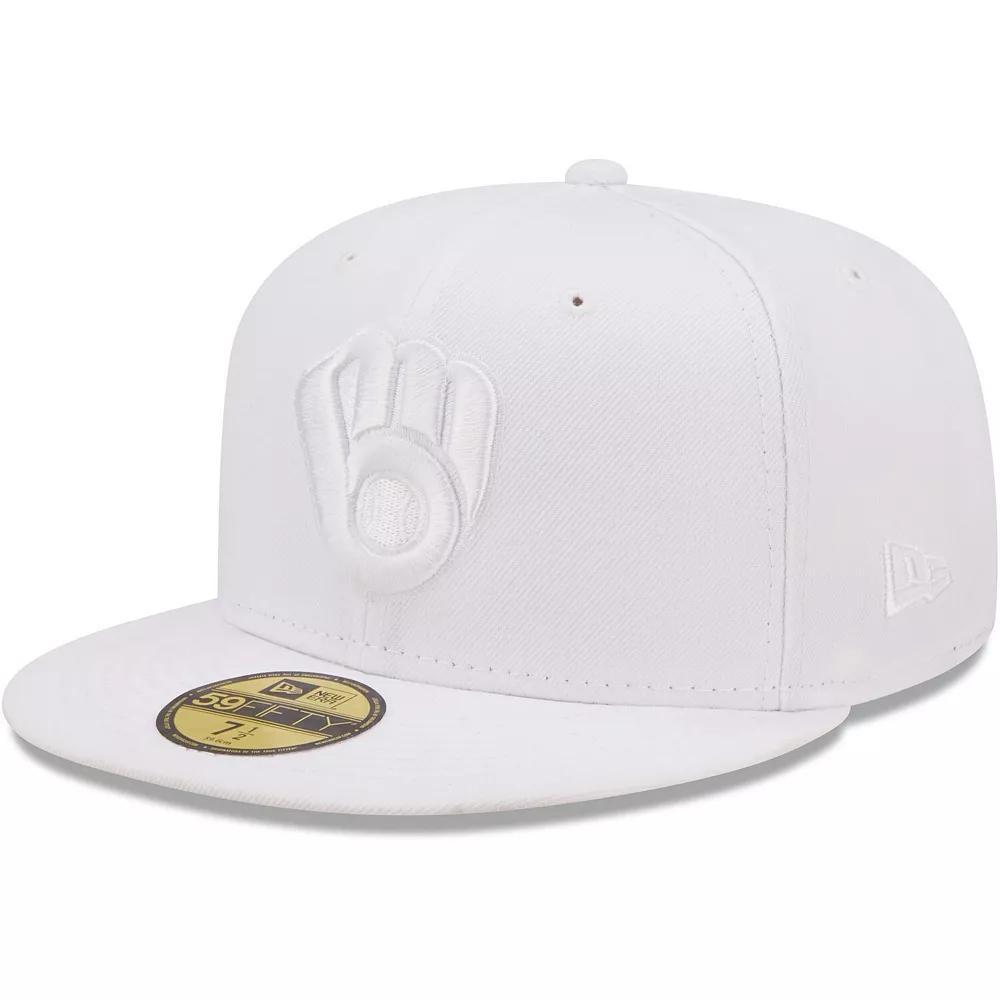 Men's New Era Milwaukee Brewers White on White 59FIFTY Fitted Hat, Size: 7 3/8 Product Image