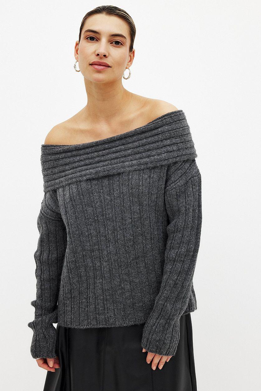 Knitted Off Shoulder Sweater Product Image