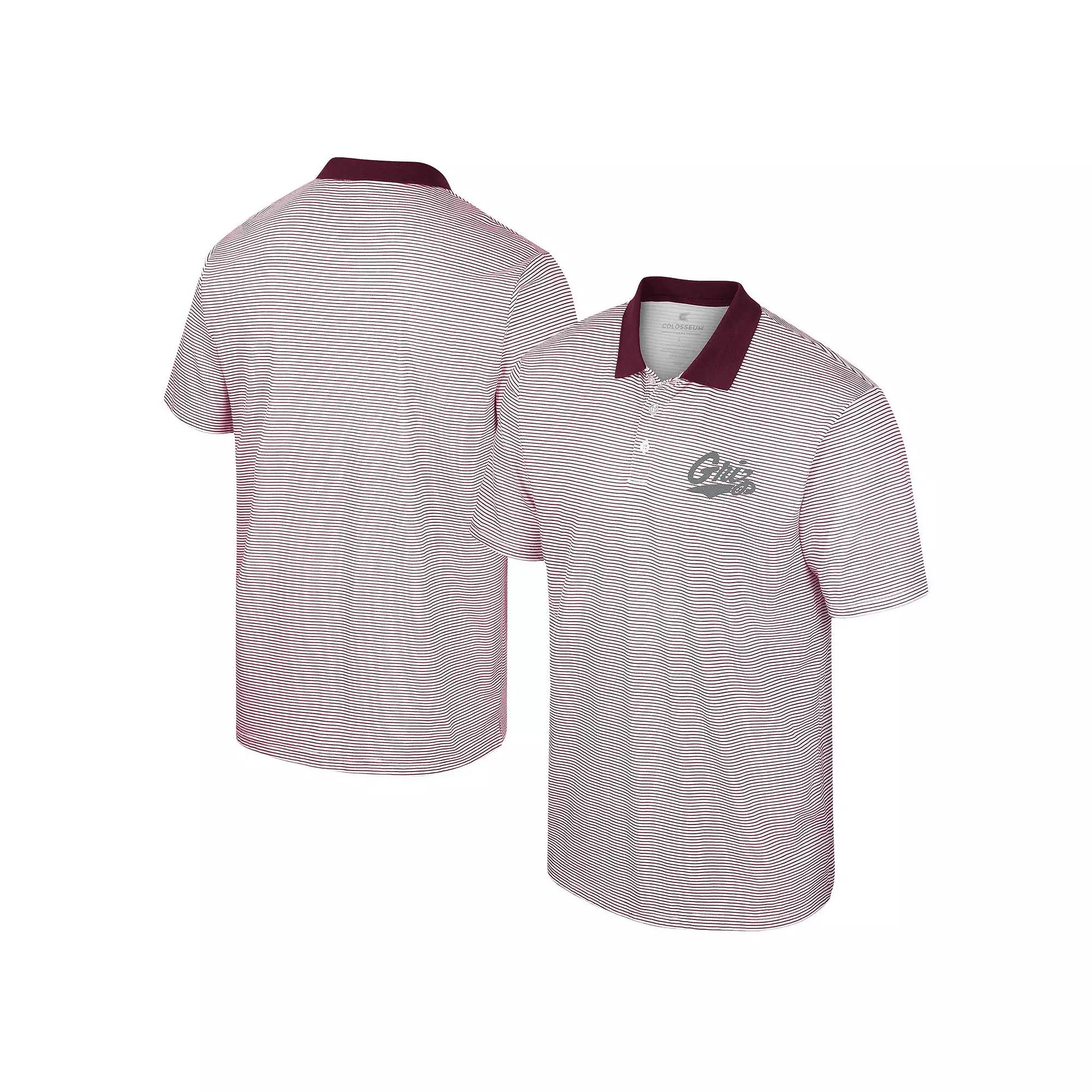 Men's Colosseum White/Maroon Montana Grizzlies Print Stripe Polo,  Product Image