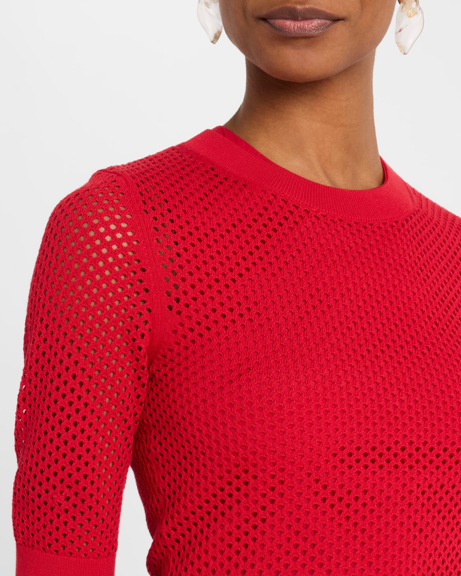 Crop-Sleeve Mesh Knit Sweater Product Image
