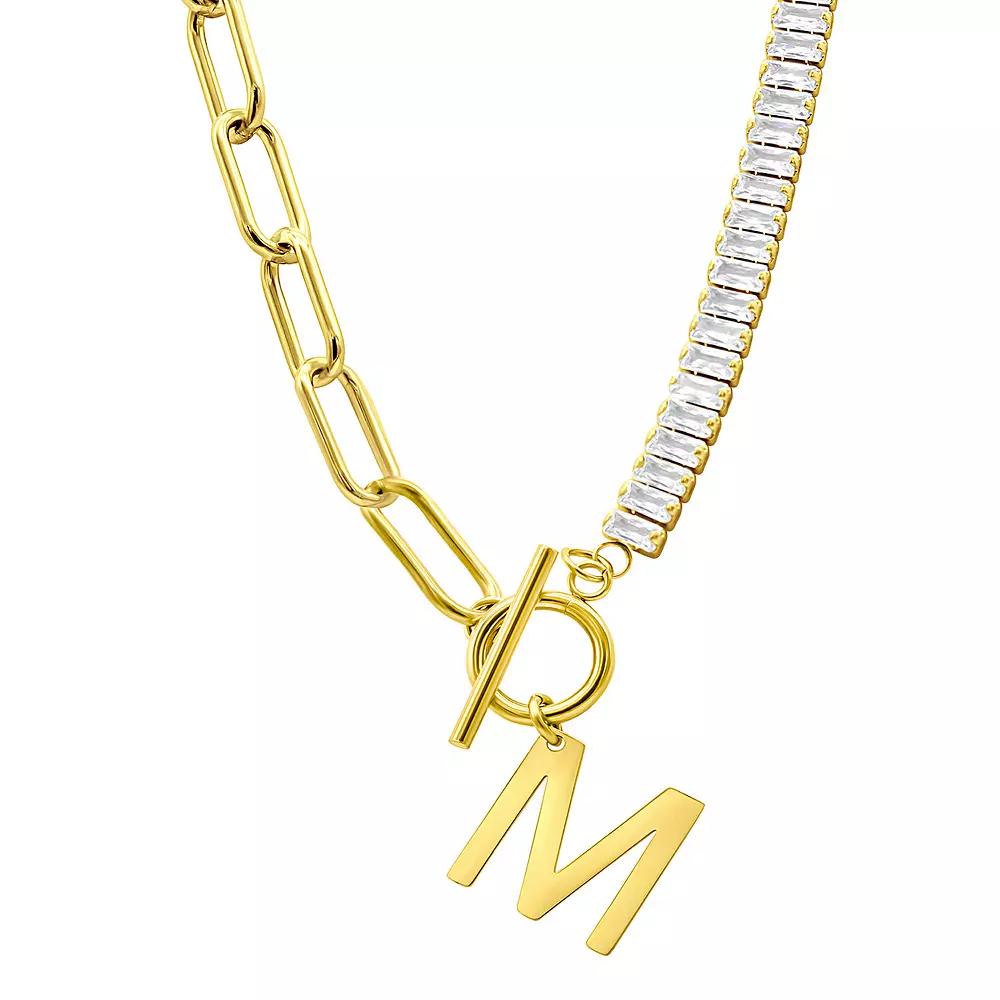 Adornia Gold Tone Half Crystal & Half Paperclip Initial Toggle Necklace, Womens Product Image