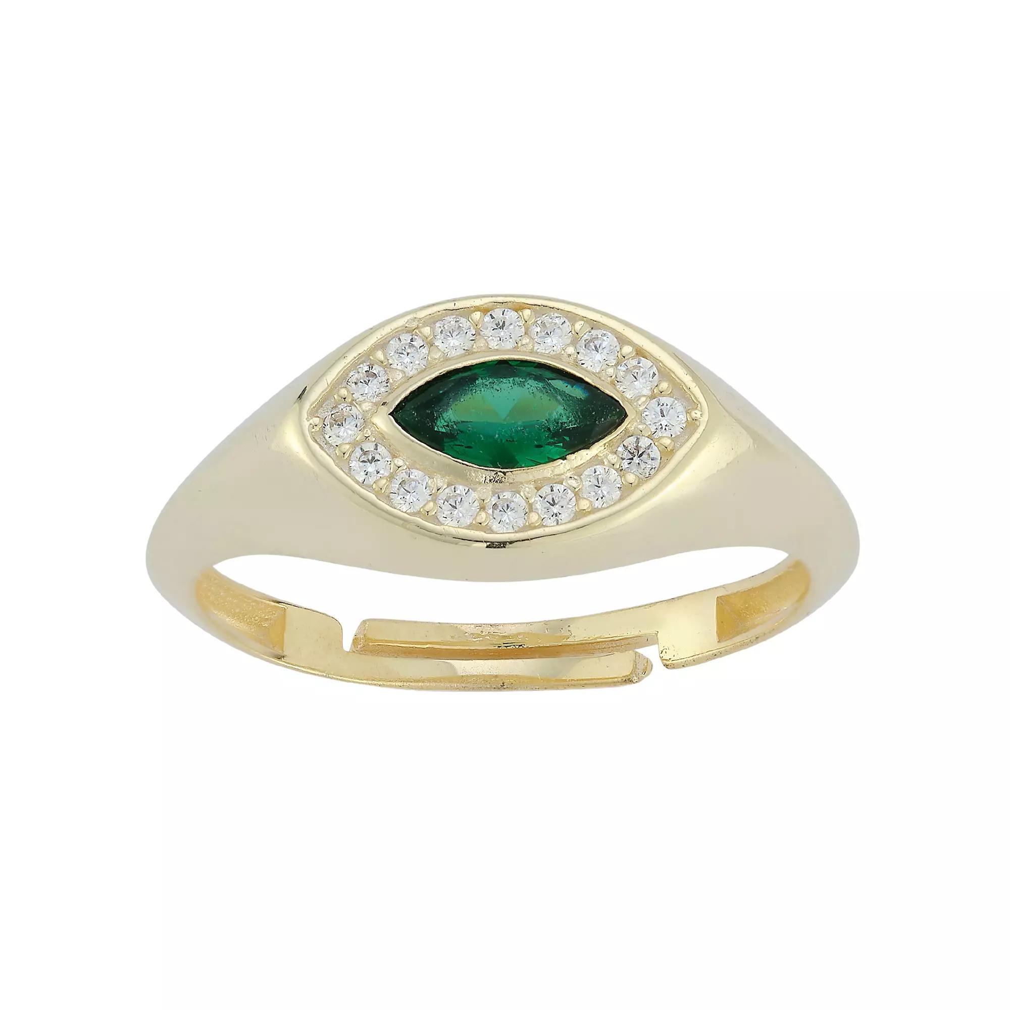 Sunkissed Sterling Sterling Silver Green & Clear Cubic Zirconia Eye Ring, Women's, Size: 6, Gold Tone Product Image