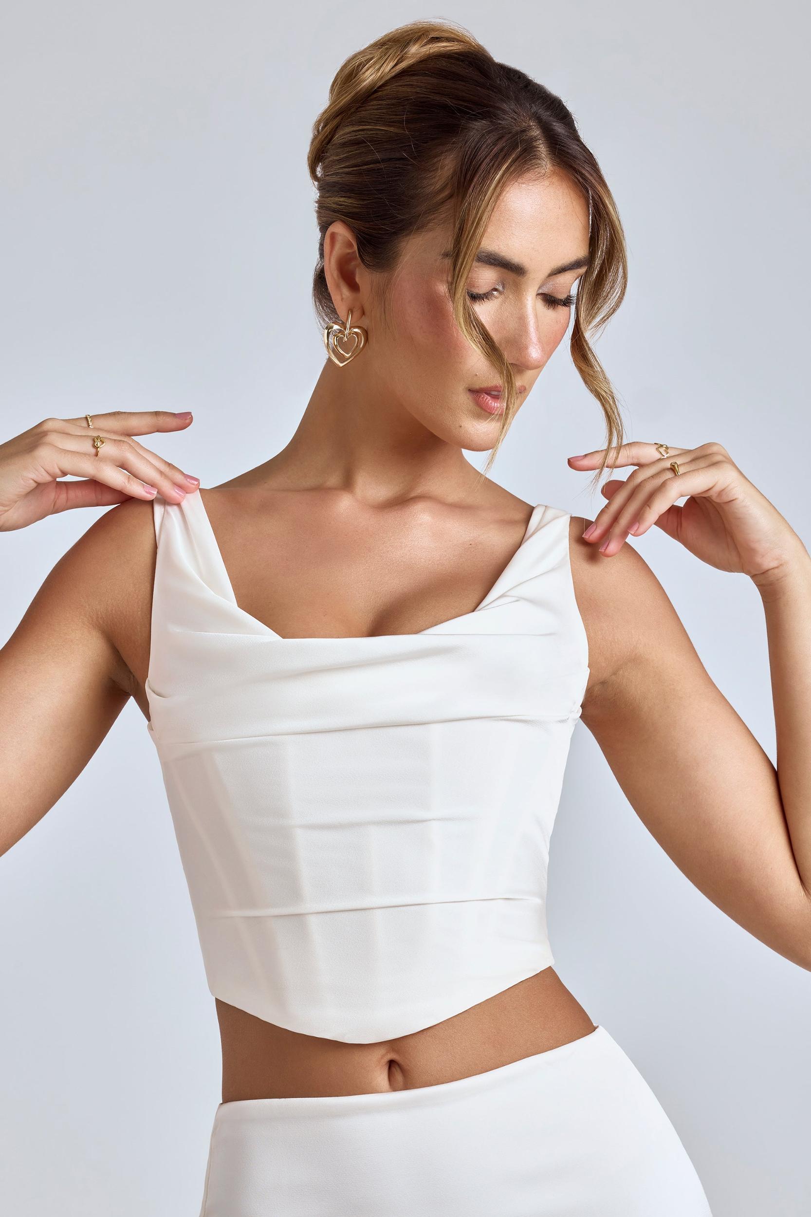 Draped Cowl Corset in White Product Image