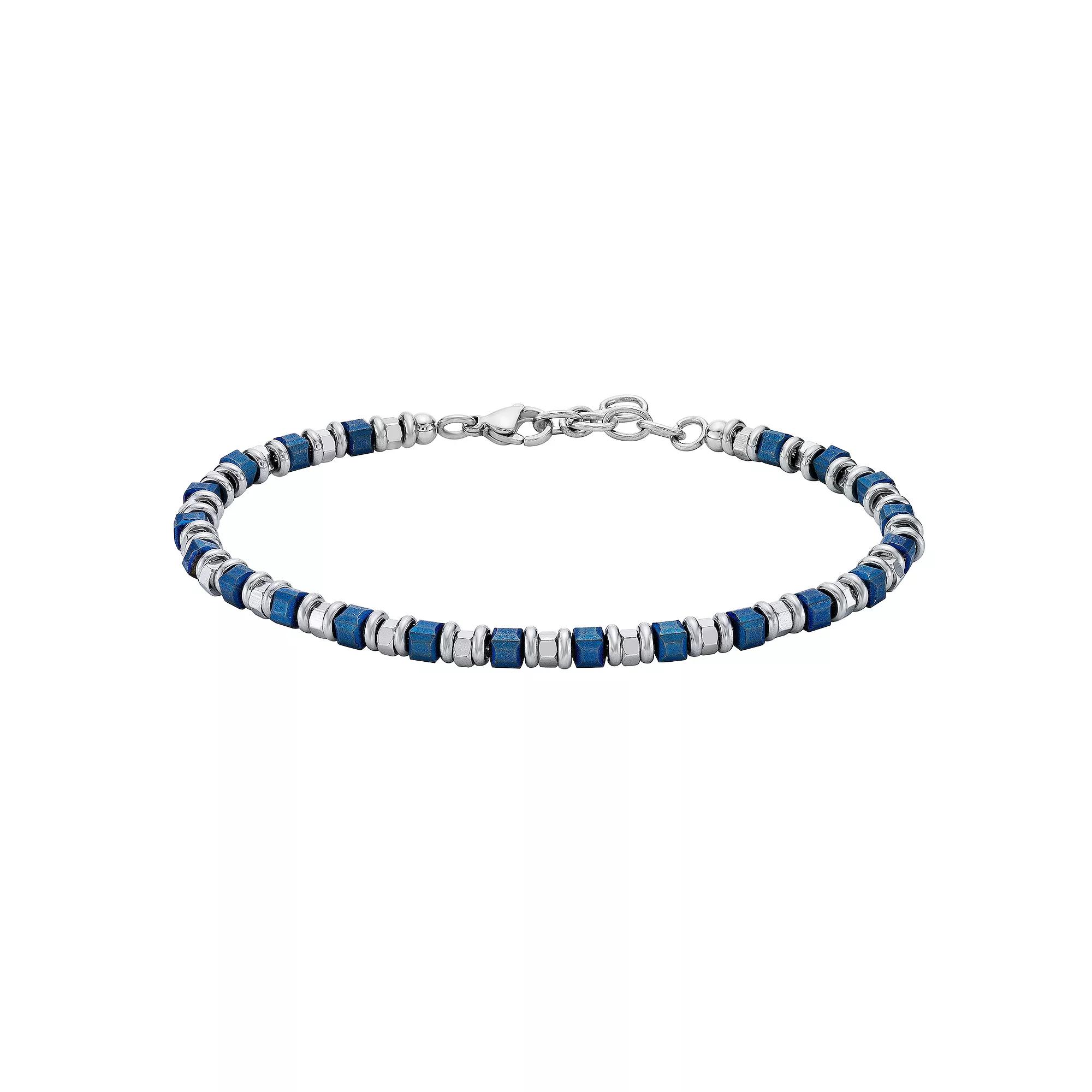 Mens LYNX Two-Tone Stainless Steel Blue Ion Plated Bead Chain Bracelet Product Image