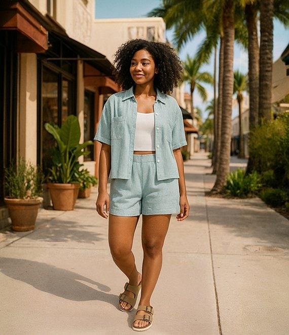 Copper Key Linen Stripe Coordinating Pull On Shorts Product Image