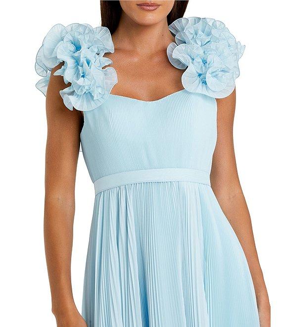 Mac Duggal Sweetheart Neck Ruffle Shoulder Pleated Organza A-Line Gown Product Image