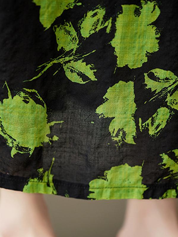 Loose Floral Pleated Round-Neck Midi Dresses Product Image