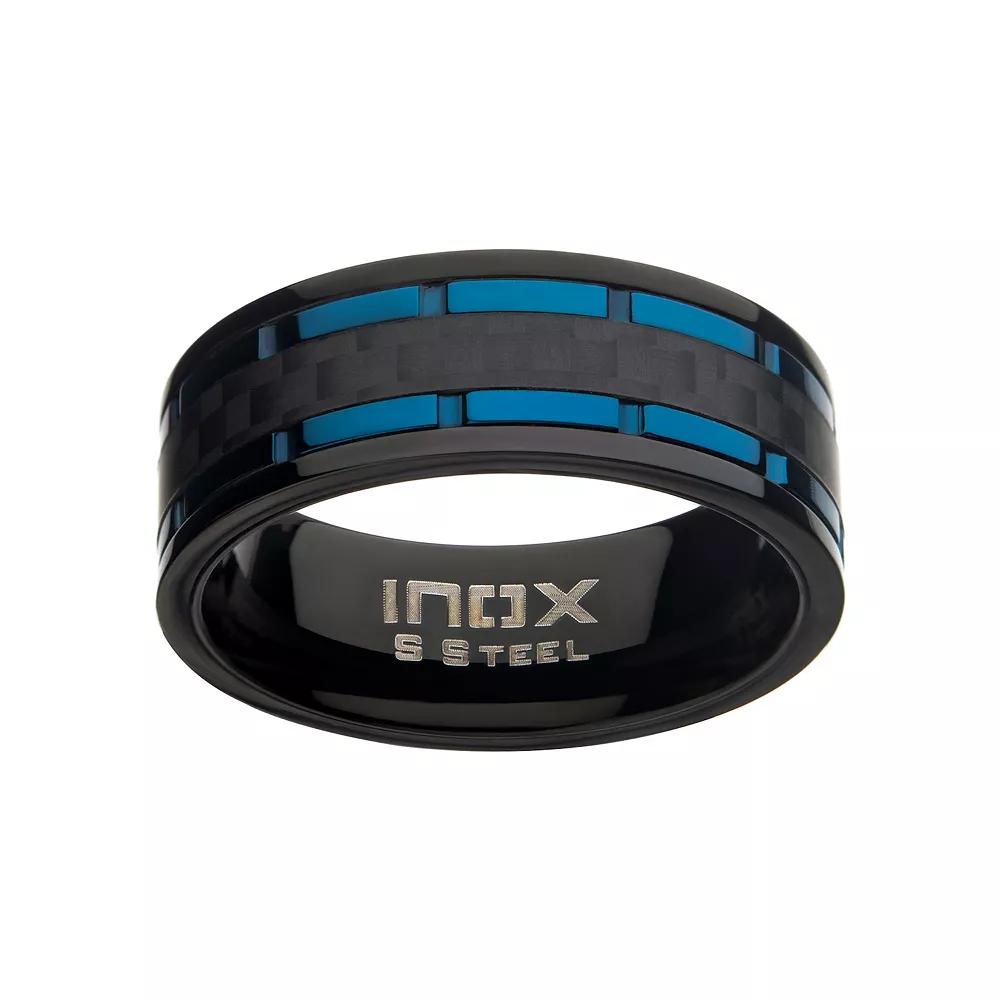 Men's Two Tone Stainless Steel & Carbon Fiber Hammered Ring,  Product Image
