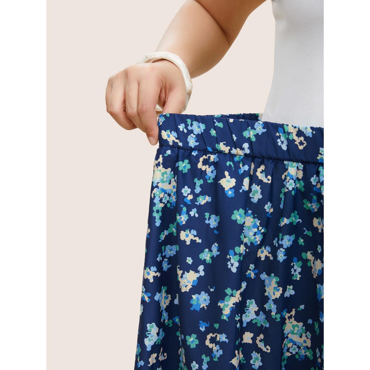 Plus Size Ditsy Floral Print Elastic Waist Pocket Midi Skirt Women Aegean Elegant Non No stretch Slanted pocket Everyday Skirts BloomChic 10/M Product Image