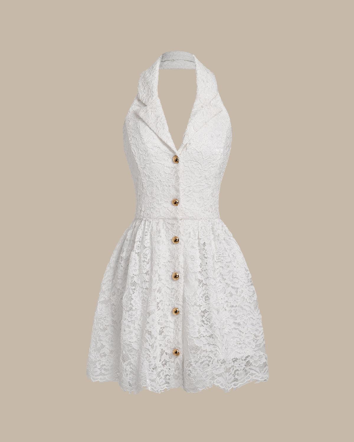 White Lace Collared Sleeveless Mini Dress Product Image