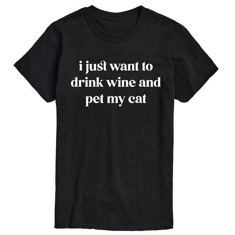 Men's Drink Wine Pet Cat Graphic Tee,  Product Image