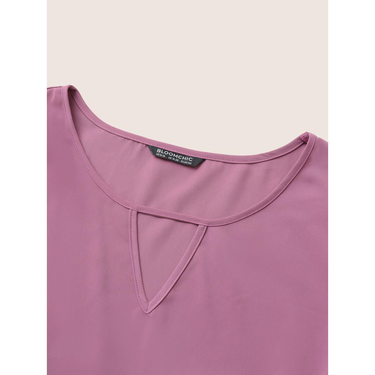 Plus Size Mauve Solid Keyhole Ruffle Sleeve Pearl Beaded Blouse Women Casual Half Sleeve Notched collar Everyday Blouses BloomChic 10/M Product Image