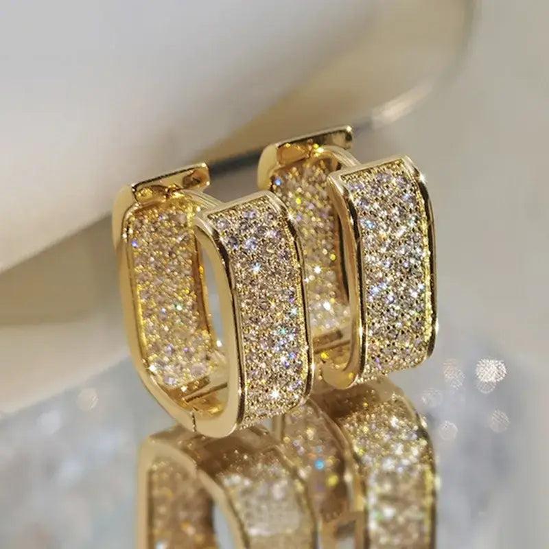 Gold U Shaped Diamond Earrings Product Image