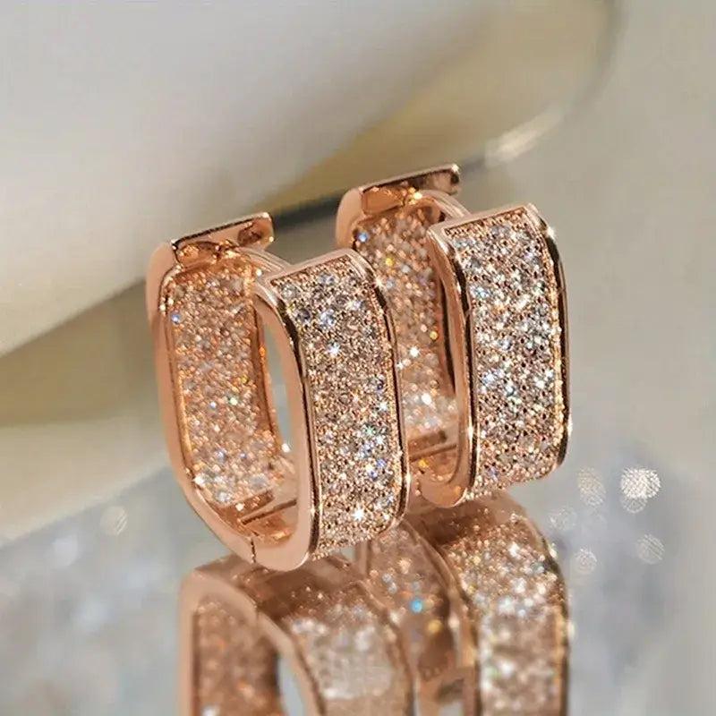 Gold U Shaped Diamond Earrings Product Image