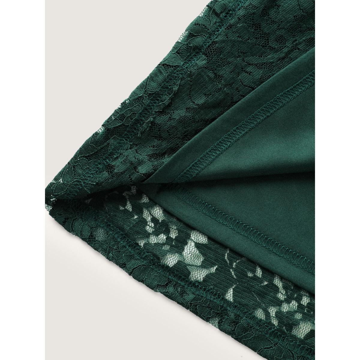 Plus Size DarkGreen Solid Crochet Lace Mesh Crew Neck Blouse Women Timeless Long Sleeve Round Neck Elegant Blouses BloomChic 14-16/1X Product Image