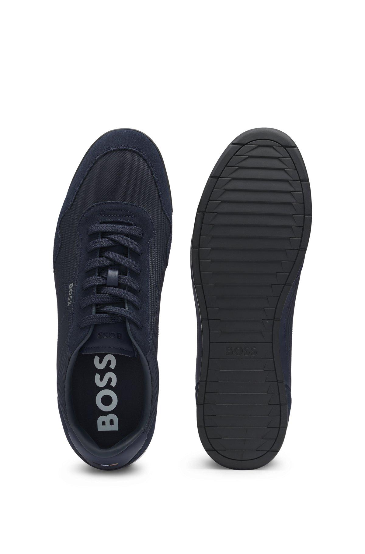 Mixed-material lace-up trainers with suede trims Product Image