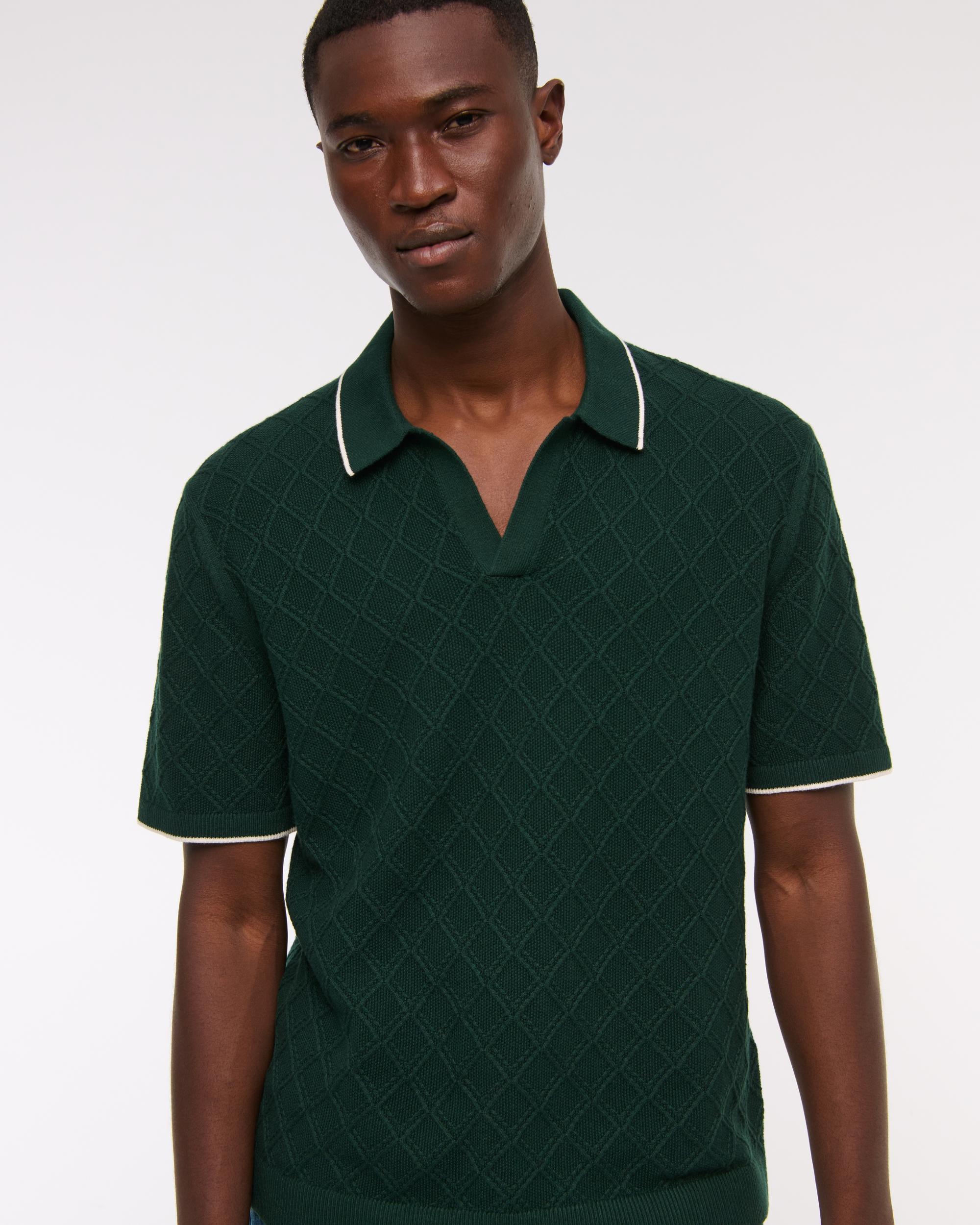 Preppy Tipped Johnny Collar Sweater Polo Product Image