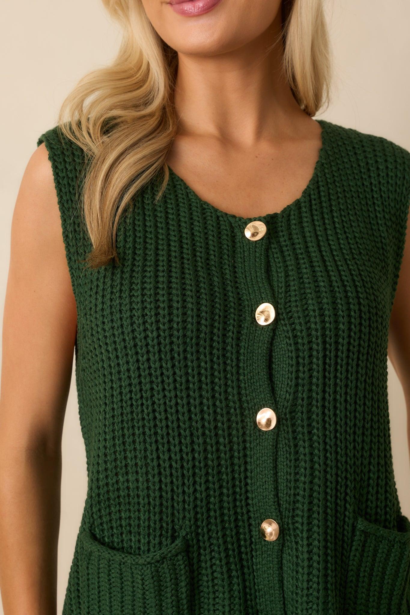 Without Hesitation Hunter Green Knit Button Front Sweater Vest Product Image