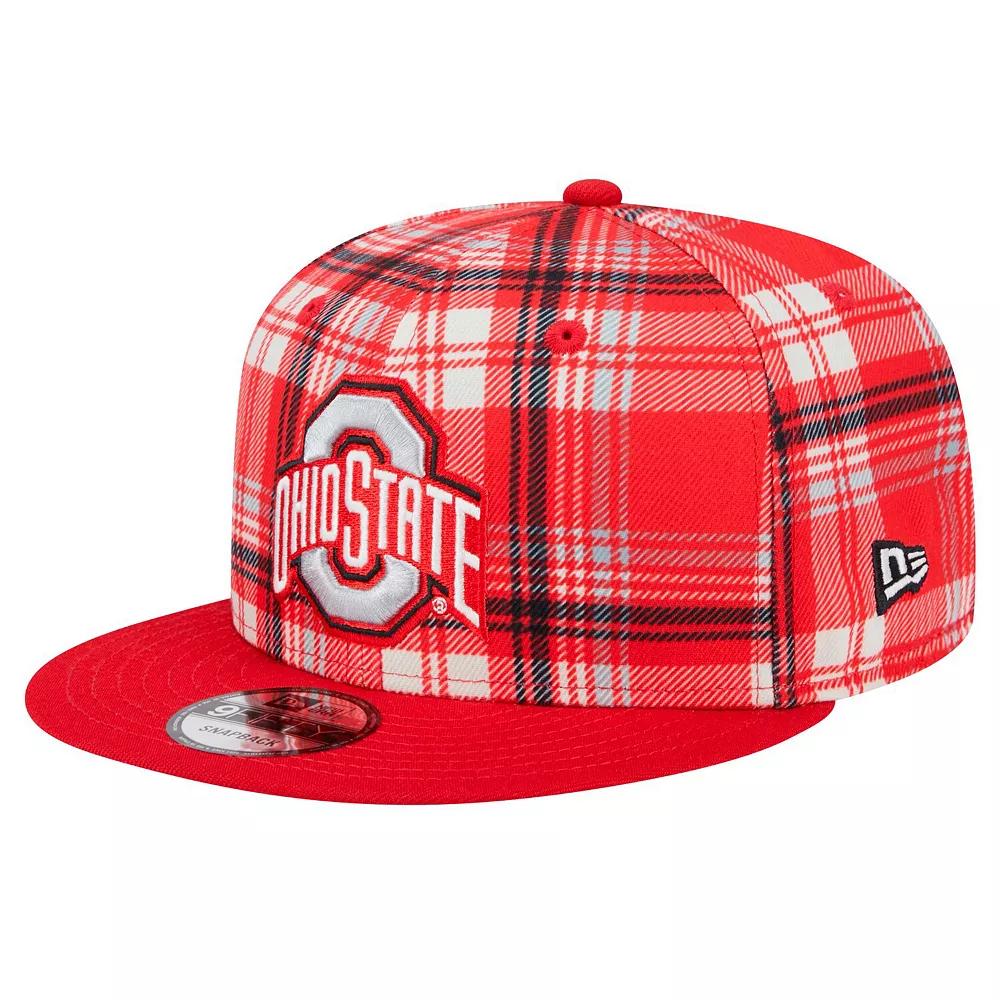 Men's New Era Scarlet Ohio State Buckeyes Plaid 9FIFTY Snapback Hat, Red Product Image