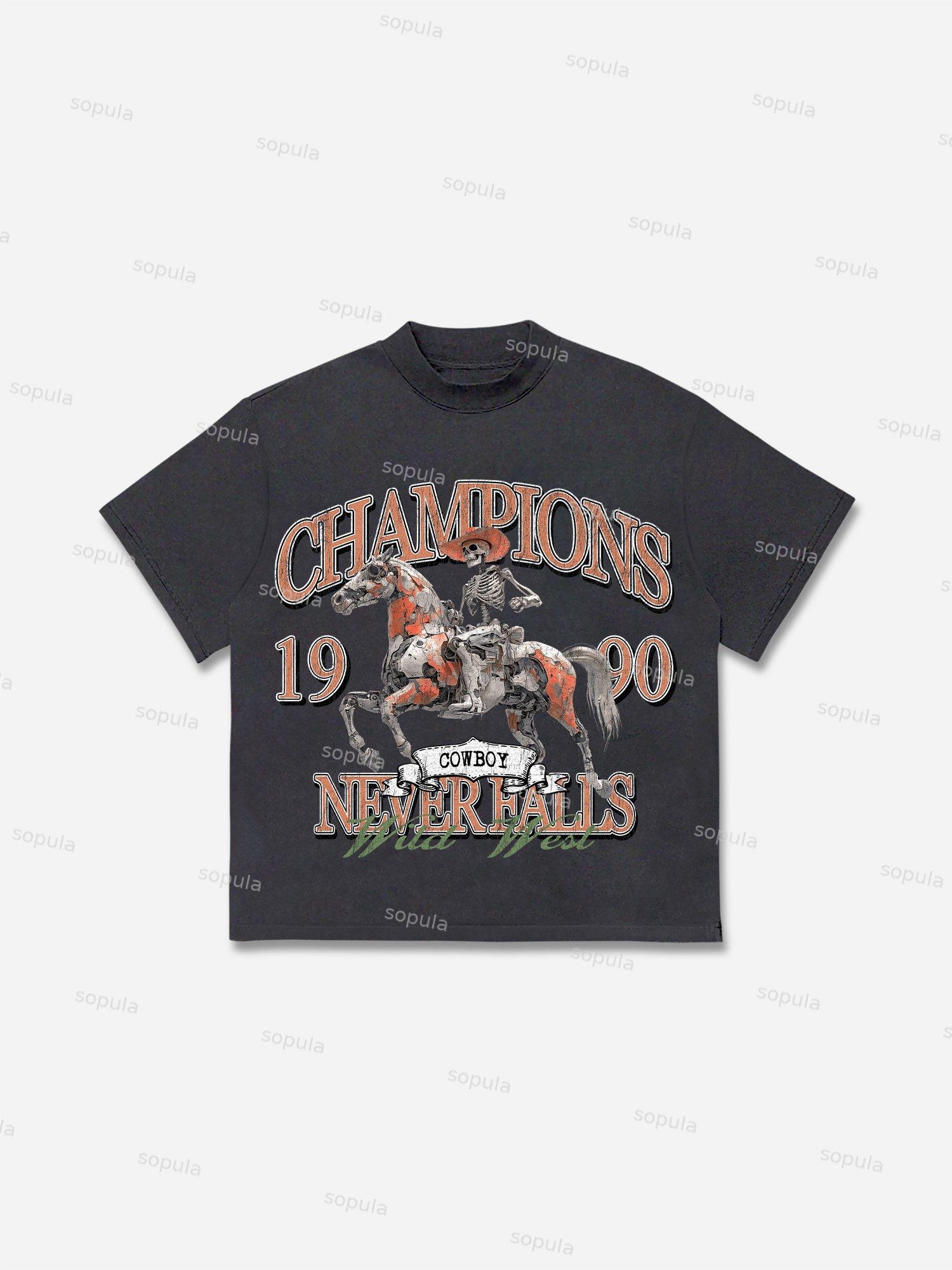 Champions Never Fall Cowboy Graphic Cotton T-shirt Product Image