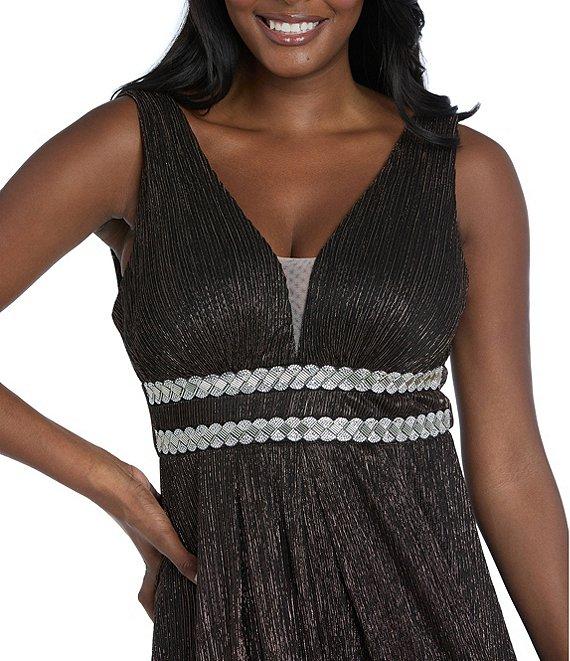 R & M Richards Sleeveless V-Neck Rhinestone Waist Dress Product Image