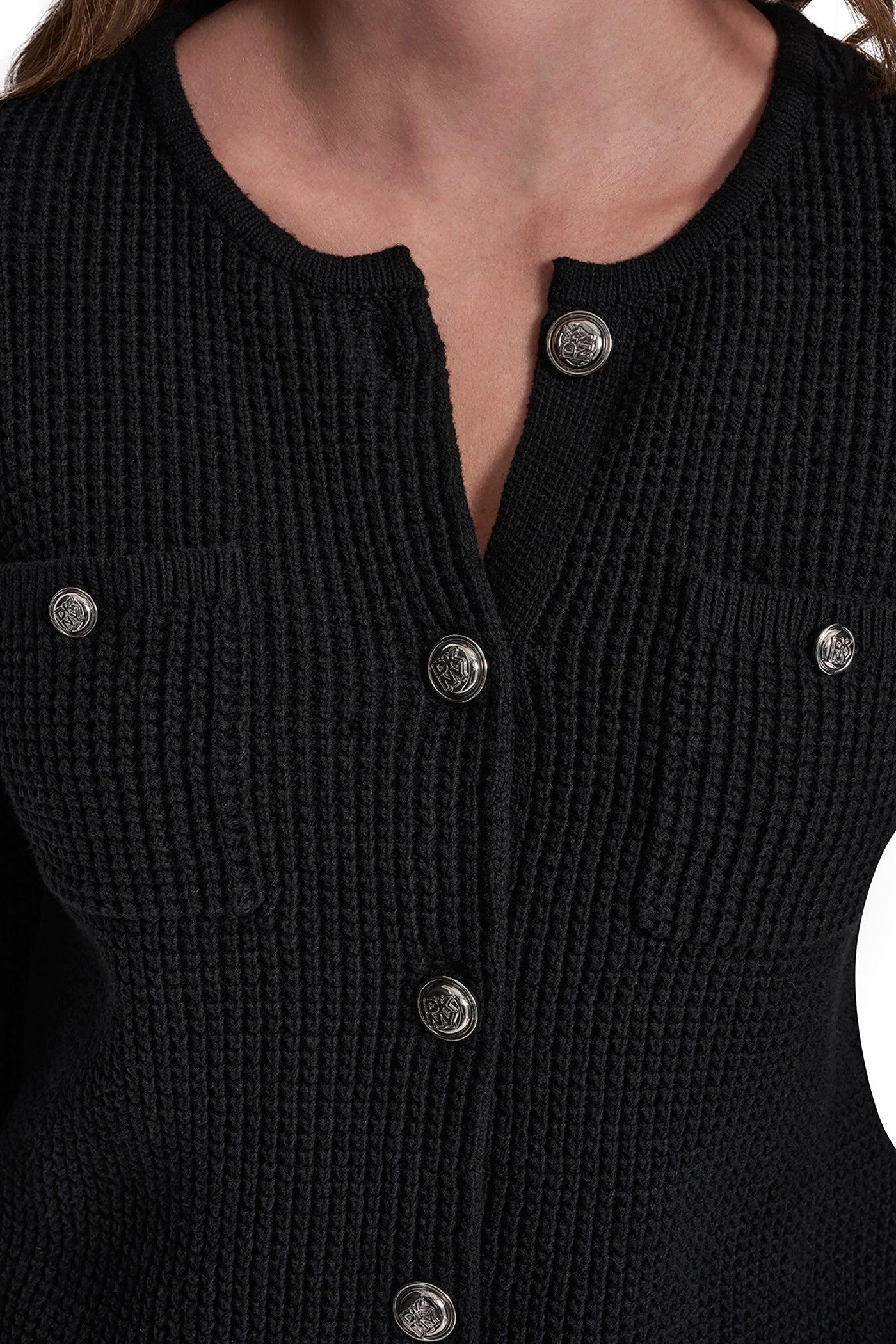 TUCK STITCH CREW NECK CARDIGAN Product Image