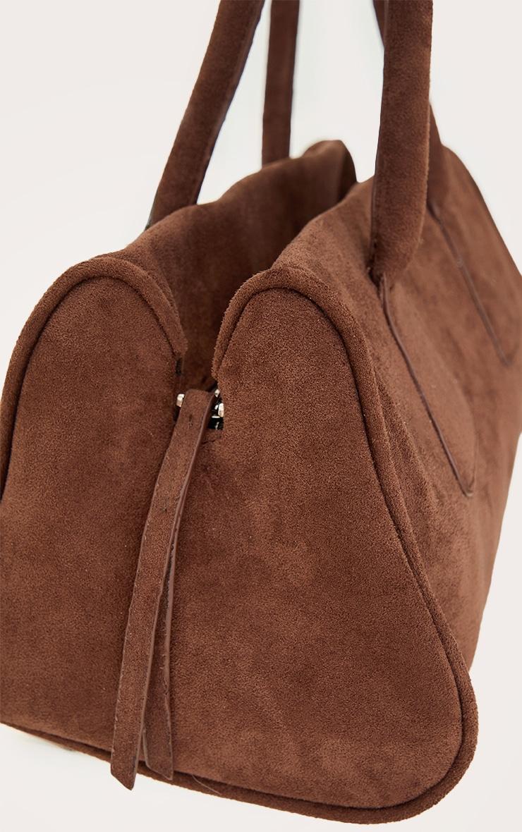 Chocolate Faux Suede Bowler Bag Product Image