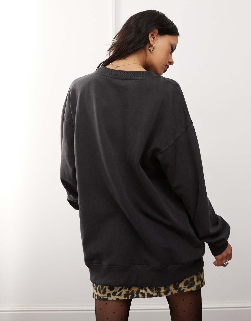 Daisy Street black wash LA embroidery sweatshirt Product Image