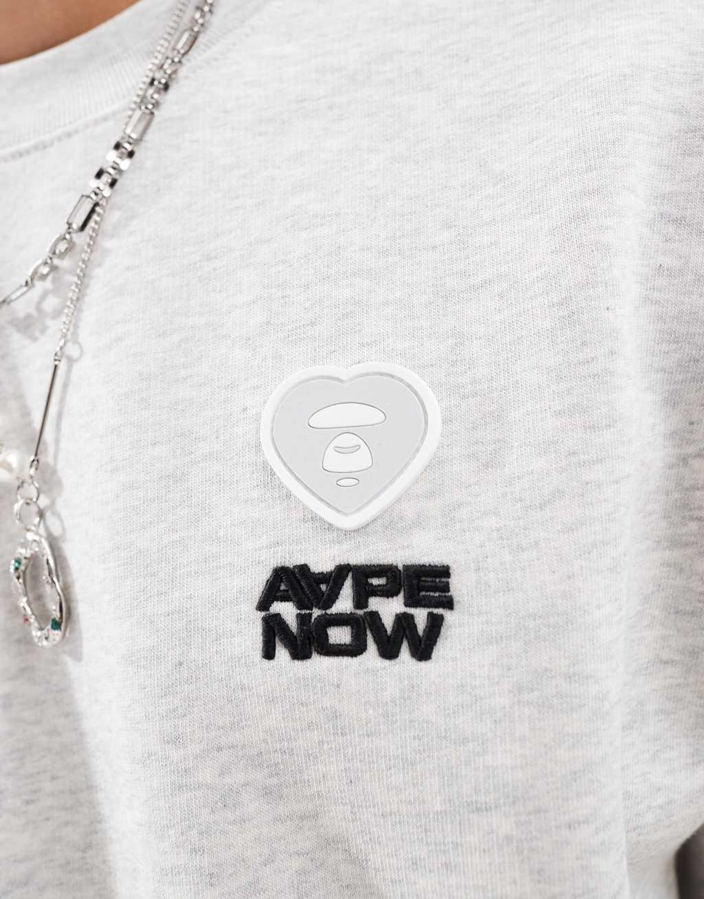 Aape By A Bathing Ape heart crew neck sweatshirt in gray heather Product Image