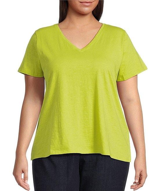 Eileen Fisher Plus Easy Organic Cotton Jersey Knit V-Neck Short Sleeve Tee Product Image