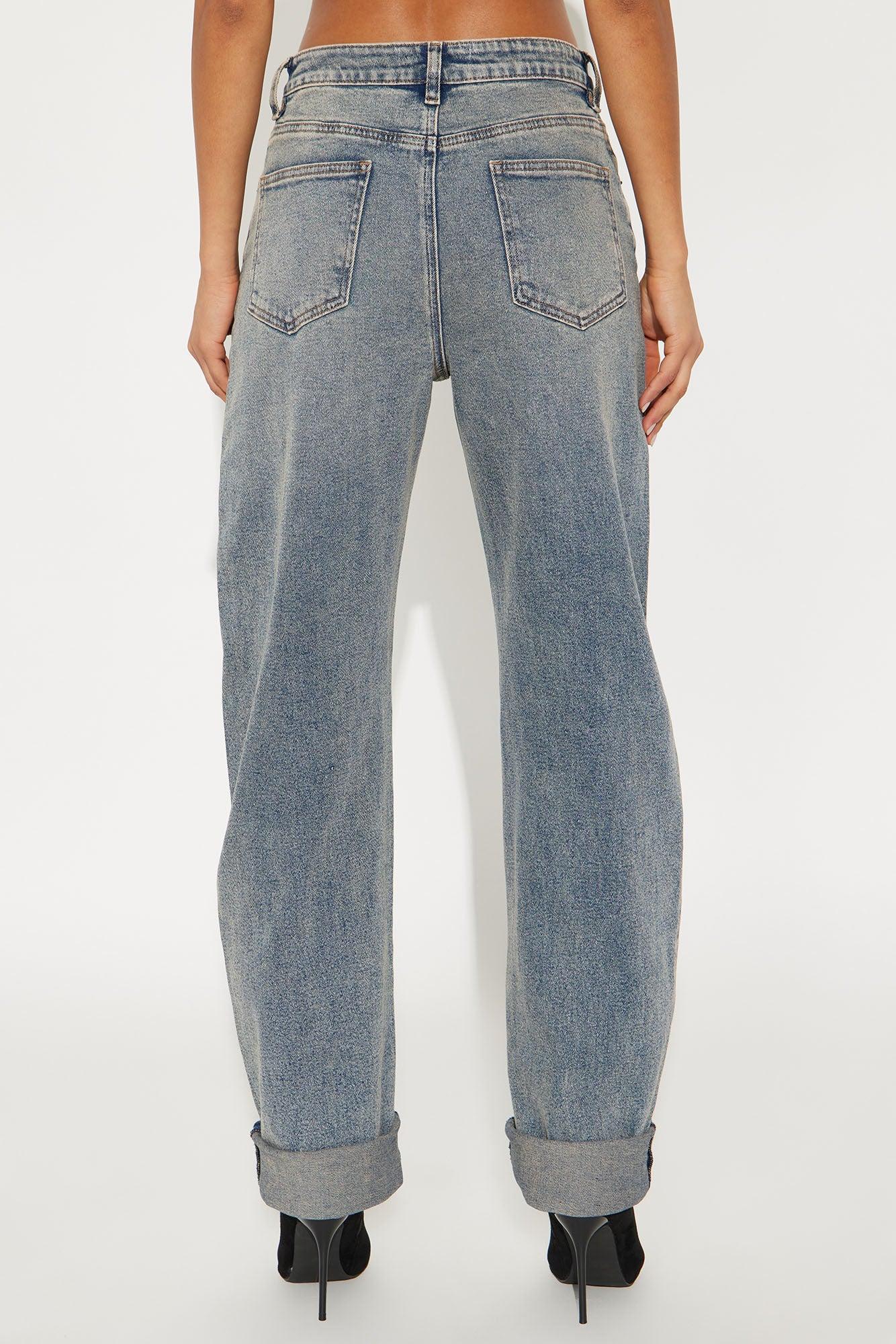 Doin' Time Denim Cuffed Straight Leg Jeans - Medium Wash Product Image