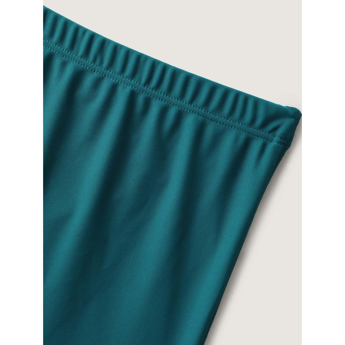 Plus Size Leafy Print Fit and Flare Swim Dress Women's Swimwear Cyan Resort Bodycon Overlap Collar High stretch Curve Swim Dresses BloomChic 12/L Product Image